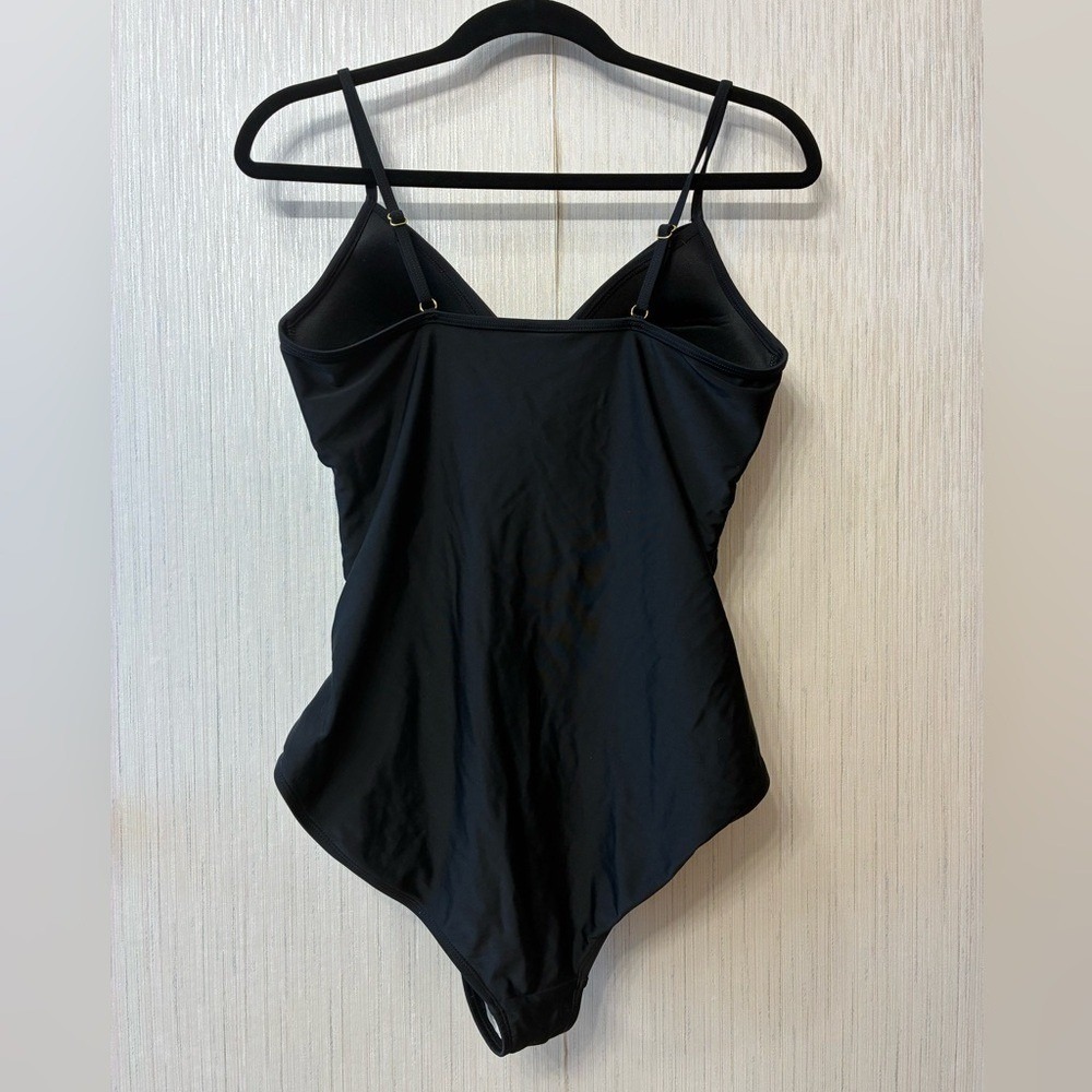 NWT Hilr Classic Black Tummy Control‎ SwimSuit Flattering Ruched V-Neck Size 14 - Picture 2 of 7